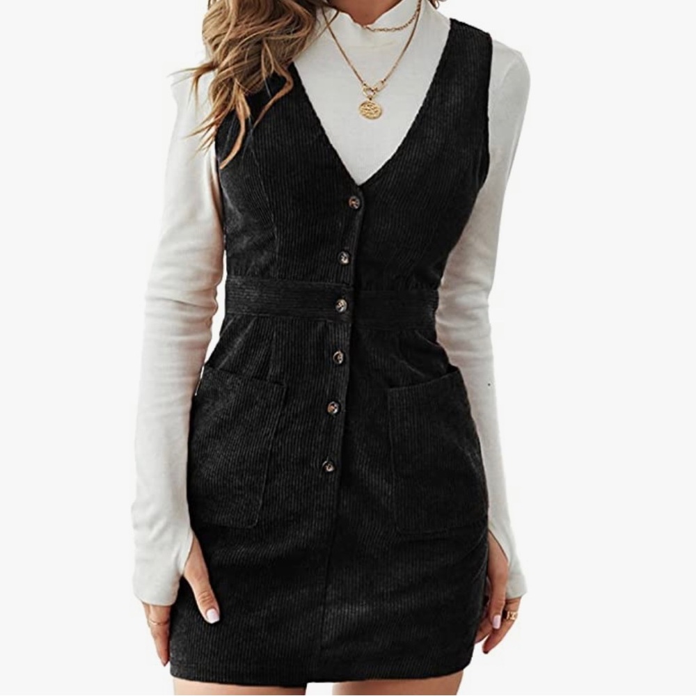 SHEIN V Neck Corduroy Overall Mini Dress